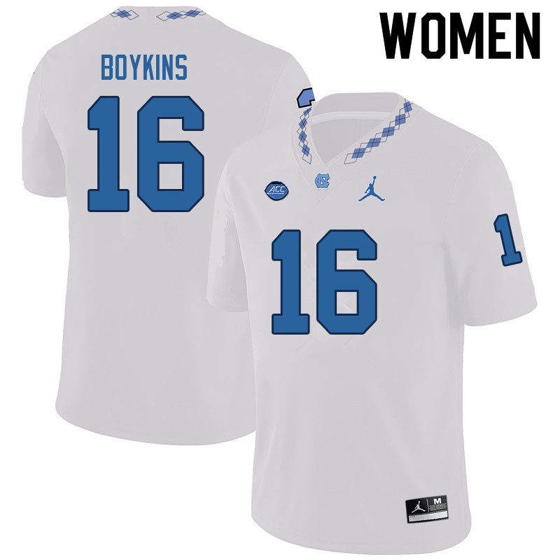 Women #16 DeAndre Boykins North Carolina Tar Heels College Football Jerseys Sale-White
